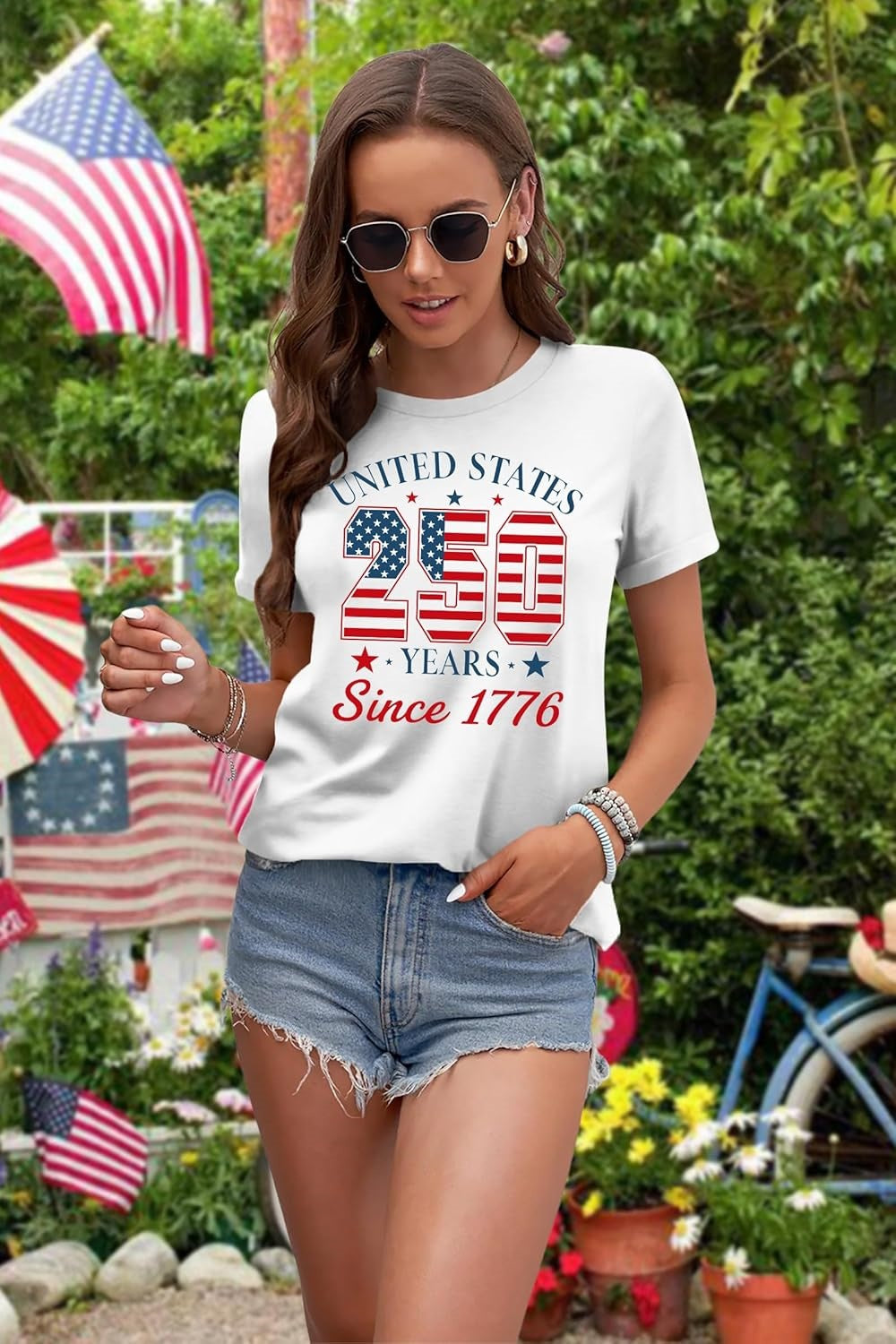 Unisex nan Patriotic semiquincentennial graphic cotton tee with distressed American flag and We the People print Kalsten