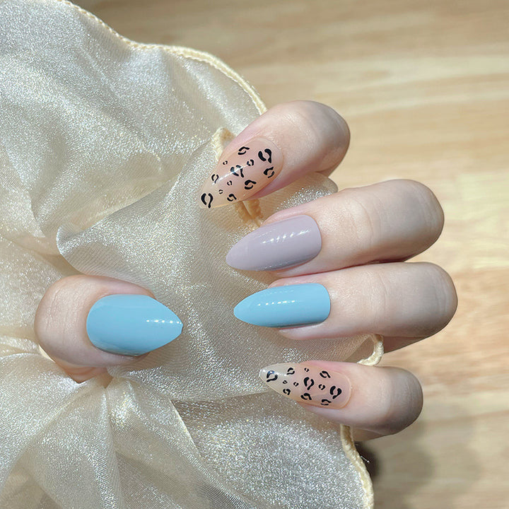 Stylish Long Press-On Nail Set with Abstract Leopard Design Kalsten
