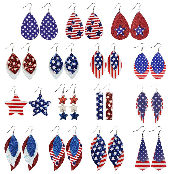 Women's nan teardrop-shaped faux leather earrings with star and stripe print Kalsten