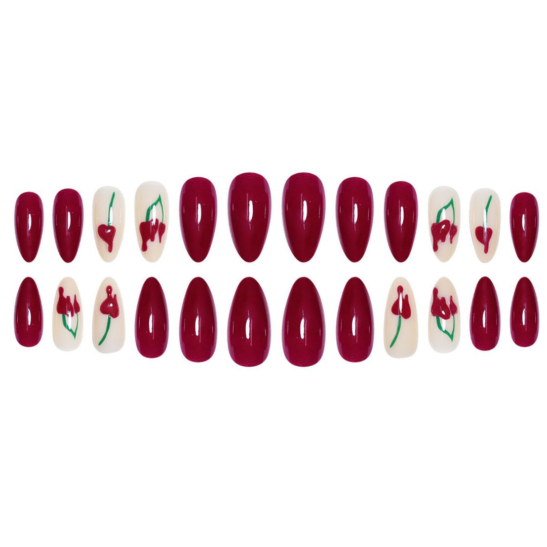 Artistic Press-On Nail Extensions with Cherry Design Kalsten