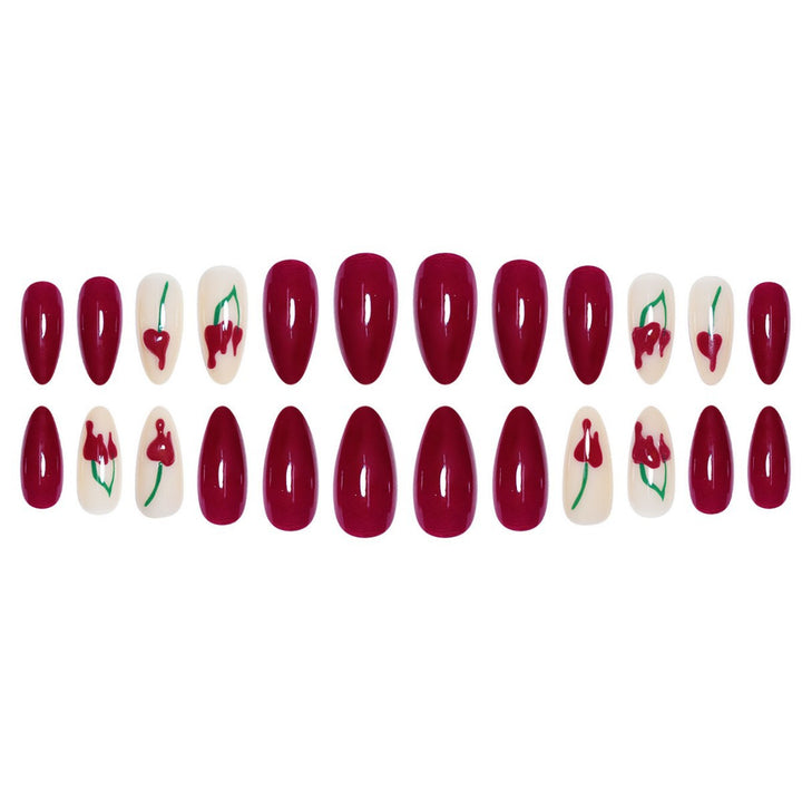 Artistic Press-On Nail Extensions with Cherry Design Kalsten
