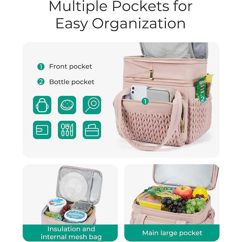 Insulated picnic bag with multi-layered interior compartment and practical carrying system Kalsten