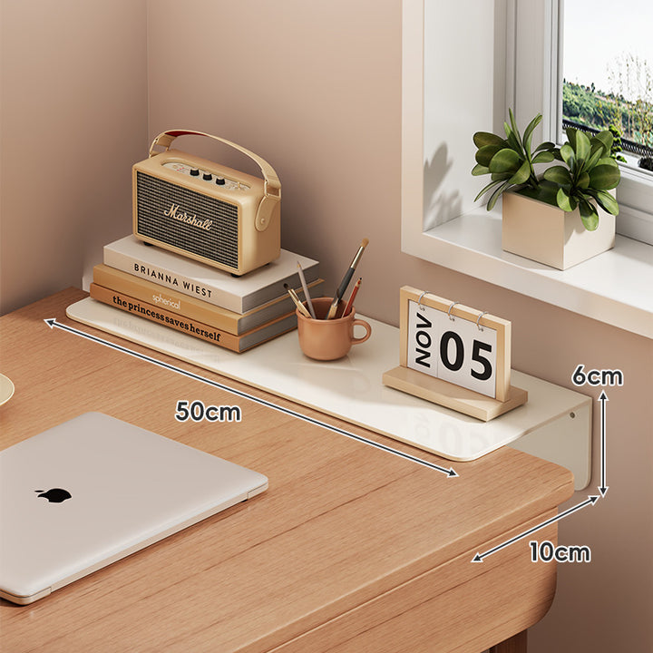 Slim Floating Wall-Mounted Desk Shelf Monitor Riser with Sleek Tempered Glass Surface