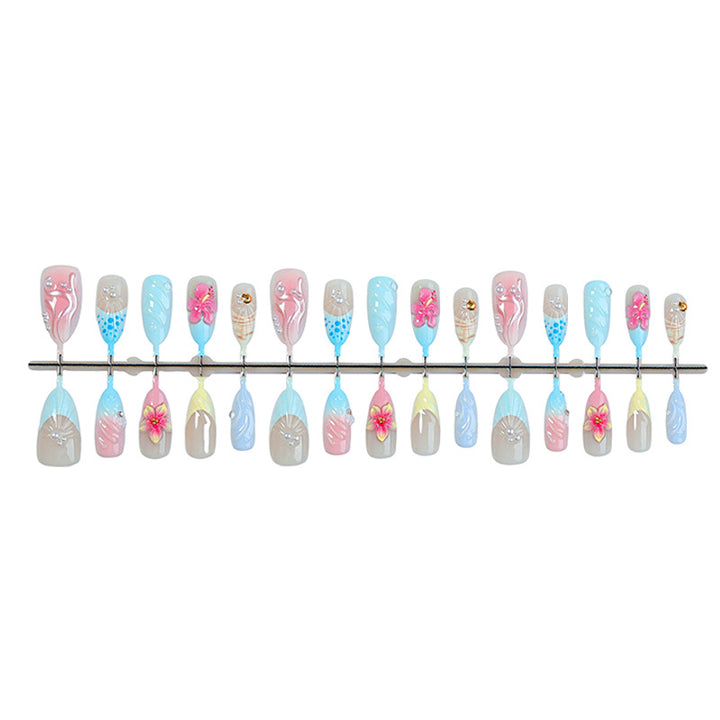 Artificial Nail Set with Eye-Catching Shell and Flower Designs Kalsten
