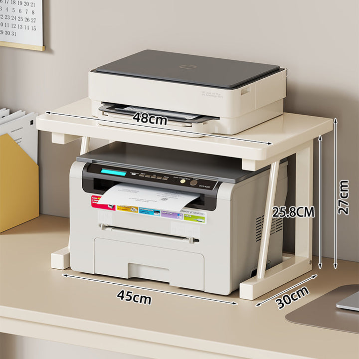 Desktop Printer and Monitor Riser with Elevated Wood-Effect Shelf and Metal Frame
