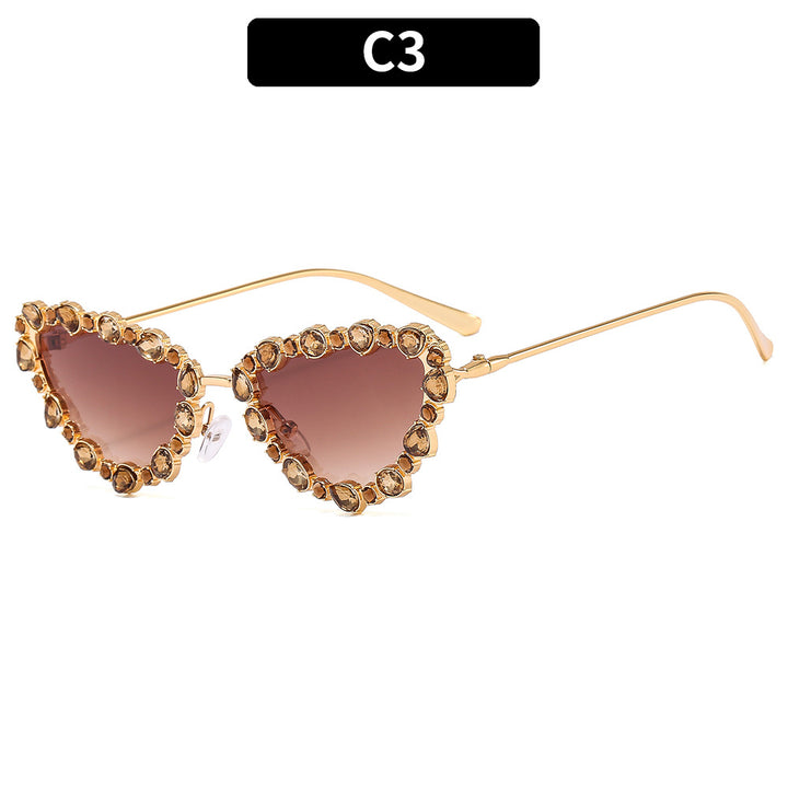Heart-Shaped Rhinestone-Accented Sunglasses
