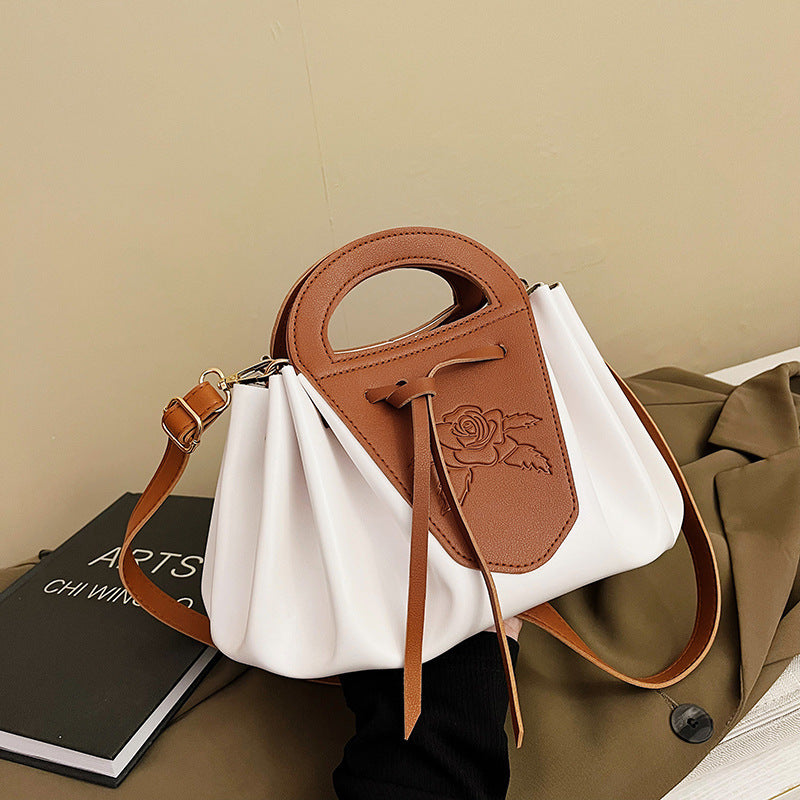 Leather Rose-Embellished Handbag