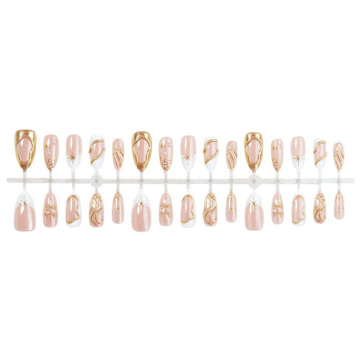 Decorative Press-On Nail Art Set with Elegant Gold Accents kalsten 1788495840