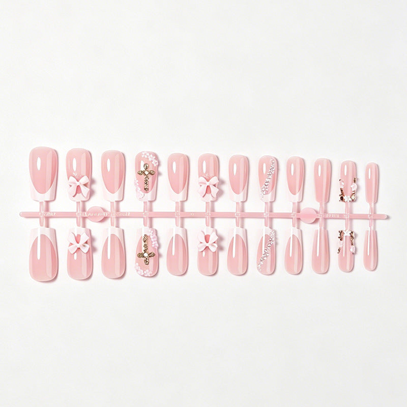 Decorative Press-On Nail Set with Bow and Floral Accents kalsten