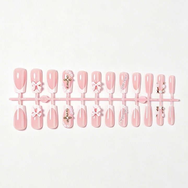 Decorative Press-On Nail Set with Bow and Floral Accents kalsten