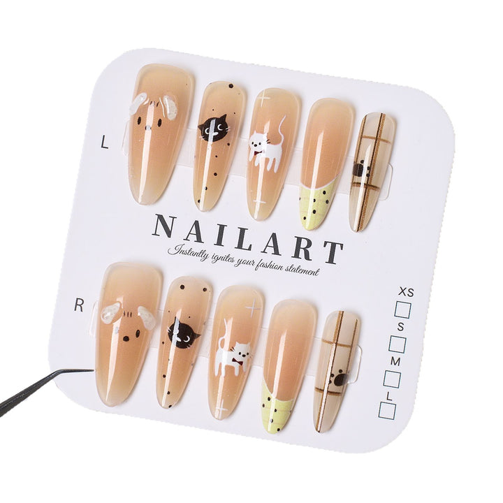 Artistic Cat-Themed Press-On Nails Kalsten