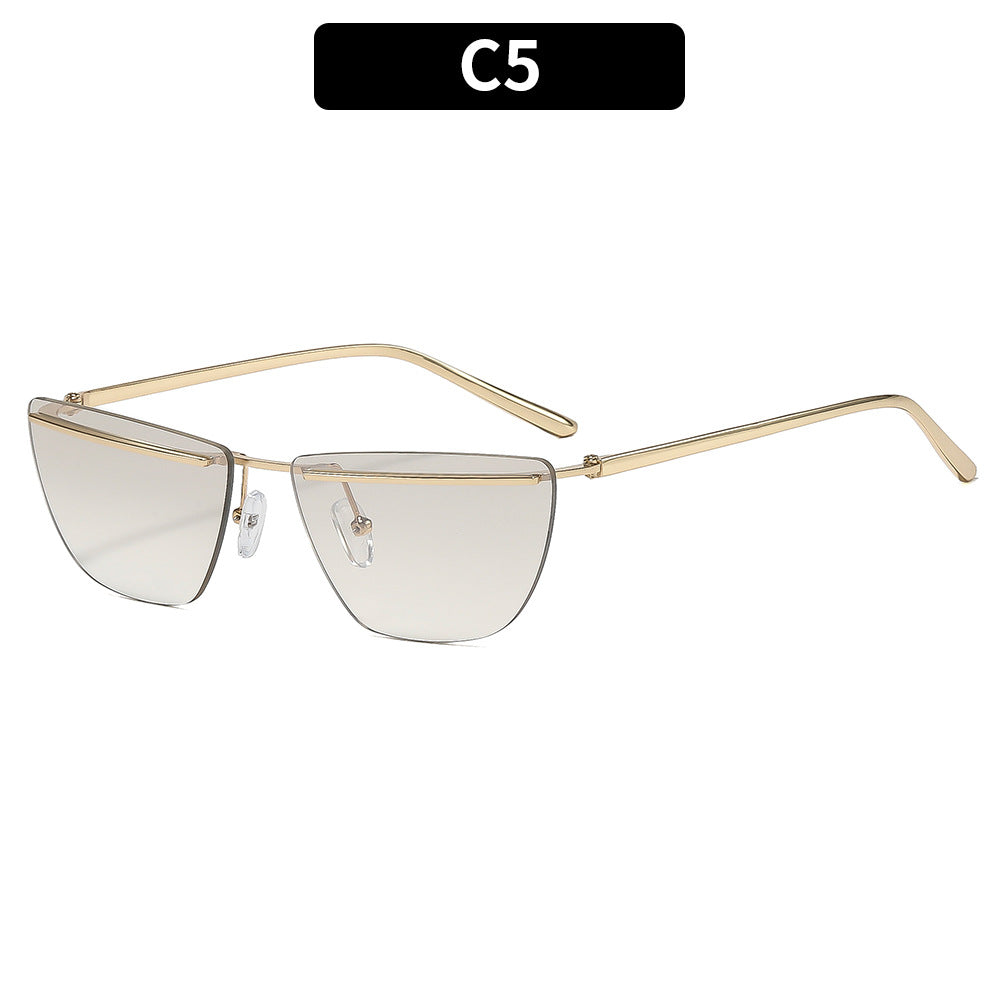 Geometric Cat-Eye Sunglasses with Gold Accents