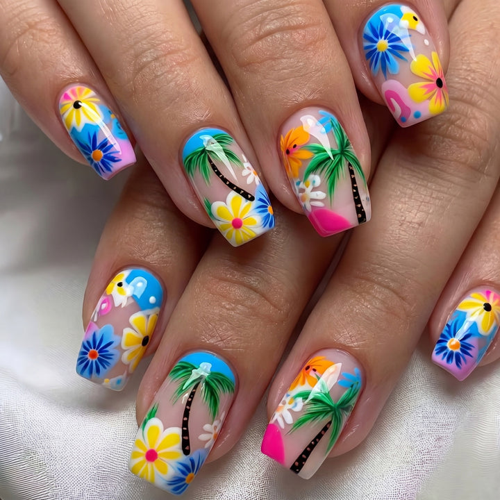 Artificial nails in tropical flower design Kalsten
