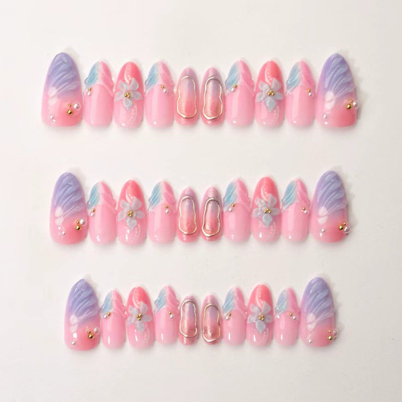 Artificial nails with flower pattern and glamorous accents Kalsten