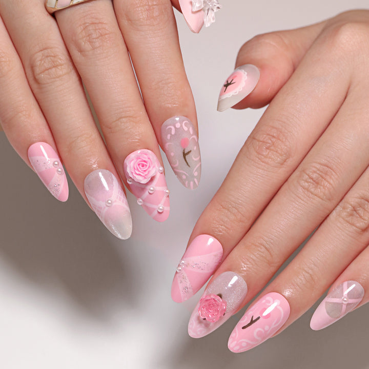 Artful Nail Extensions with Romantic Accents Kalsten