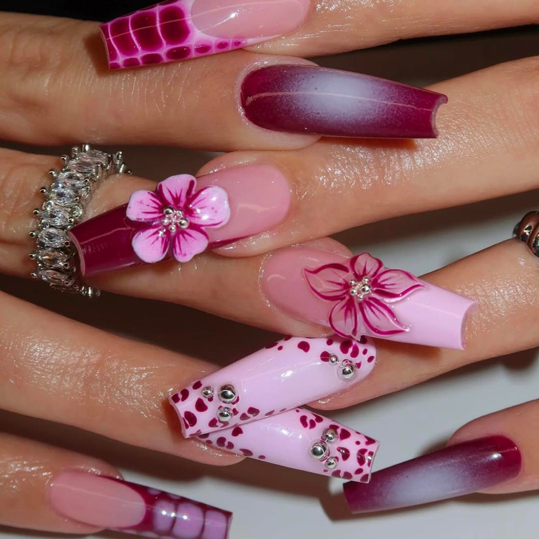 Floral Decorative Press-On Nail Art Kalsten