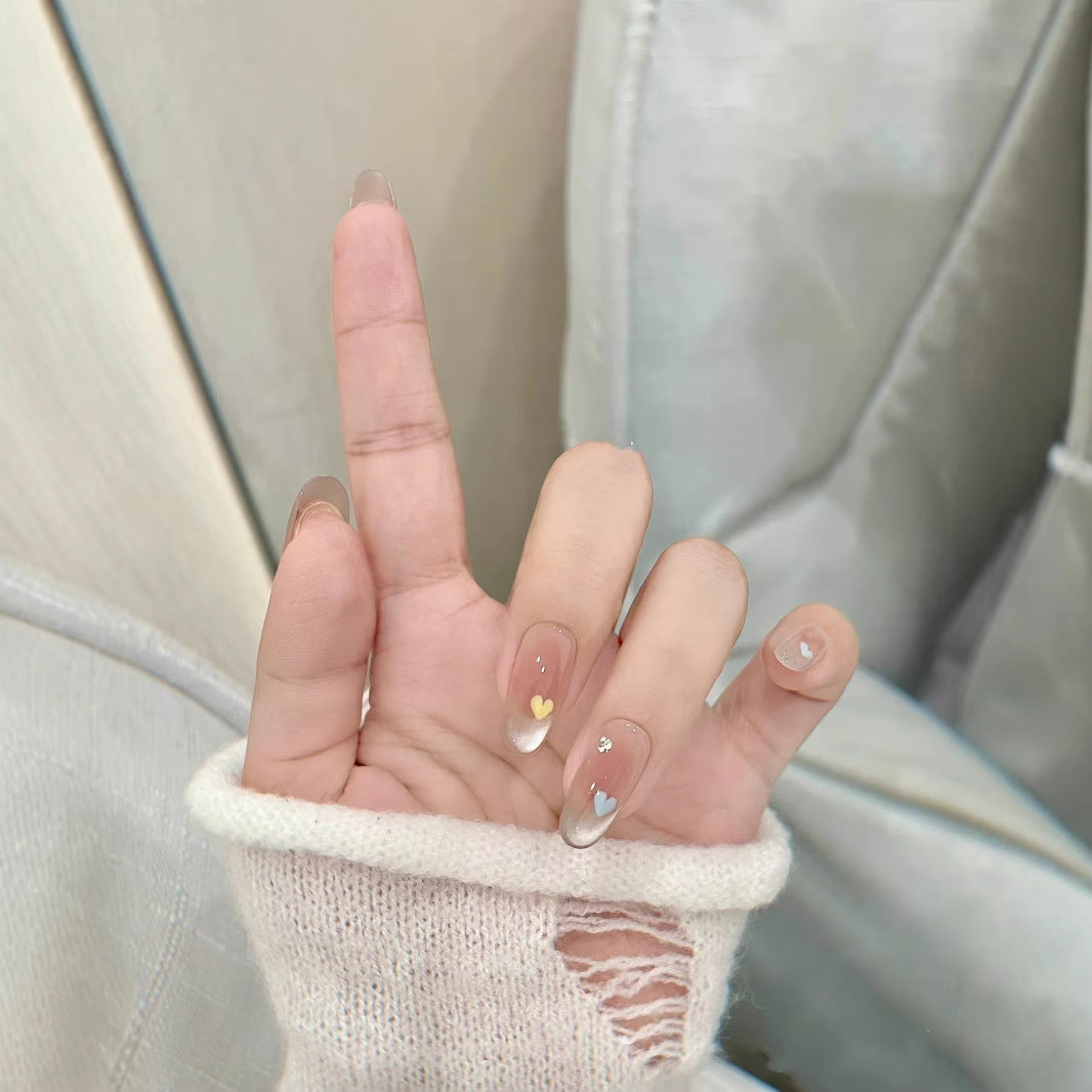 Artistic Ombre Heart-Embellished Press-On Nails