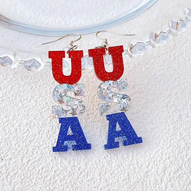 Women's long acrylic letter earrings three-piece with hologram and glitter effect Kalsten