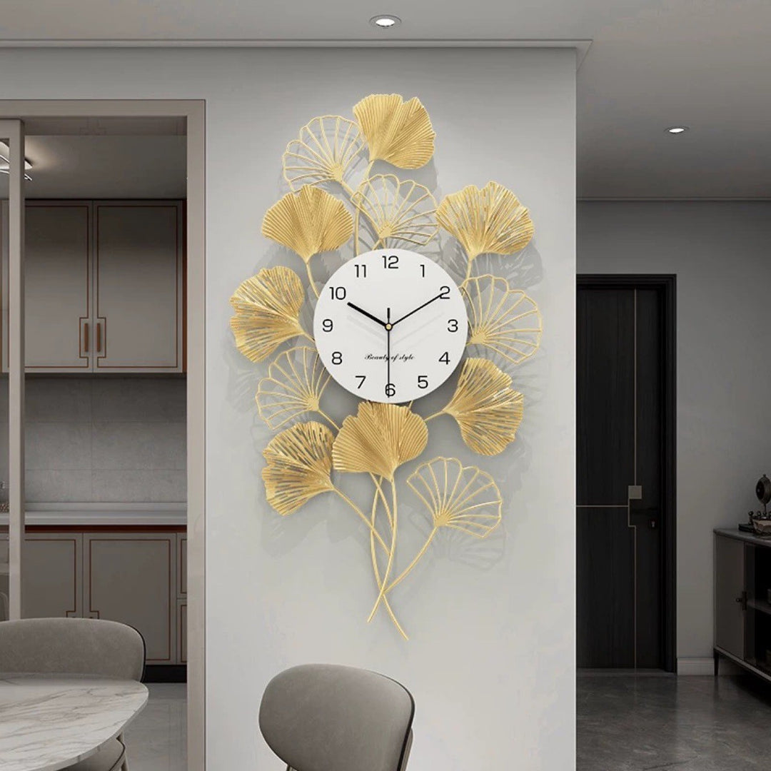 Elegant Ginkgo Leaf Wall Clock Kalsten