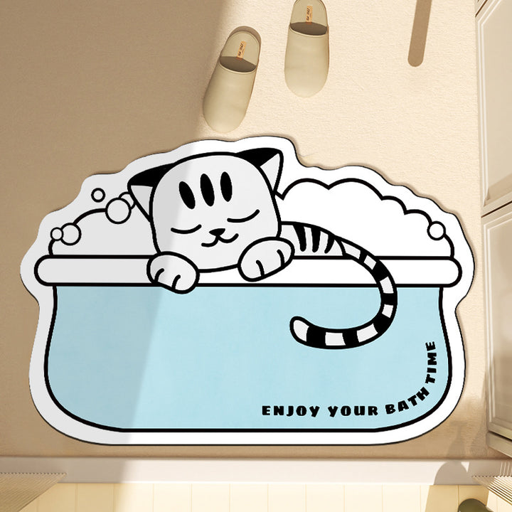 Cartoon Cat-Themed Bath Mat