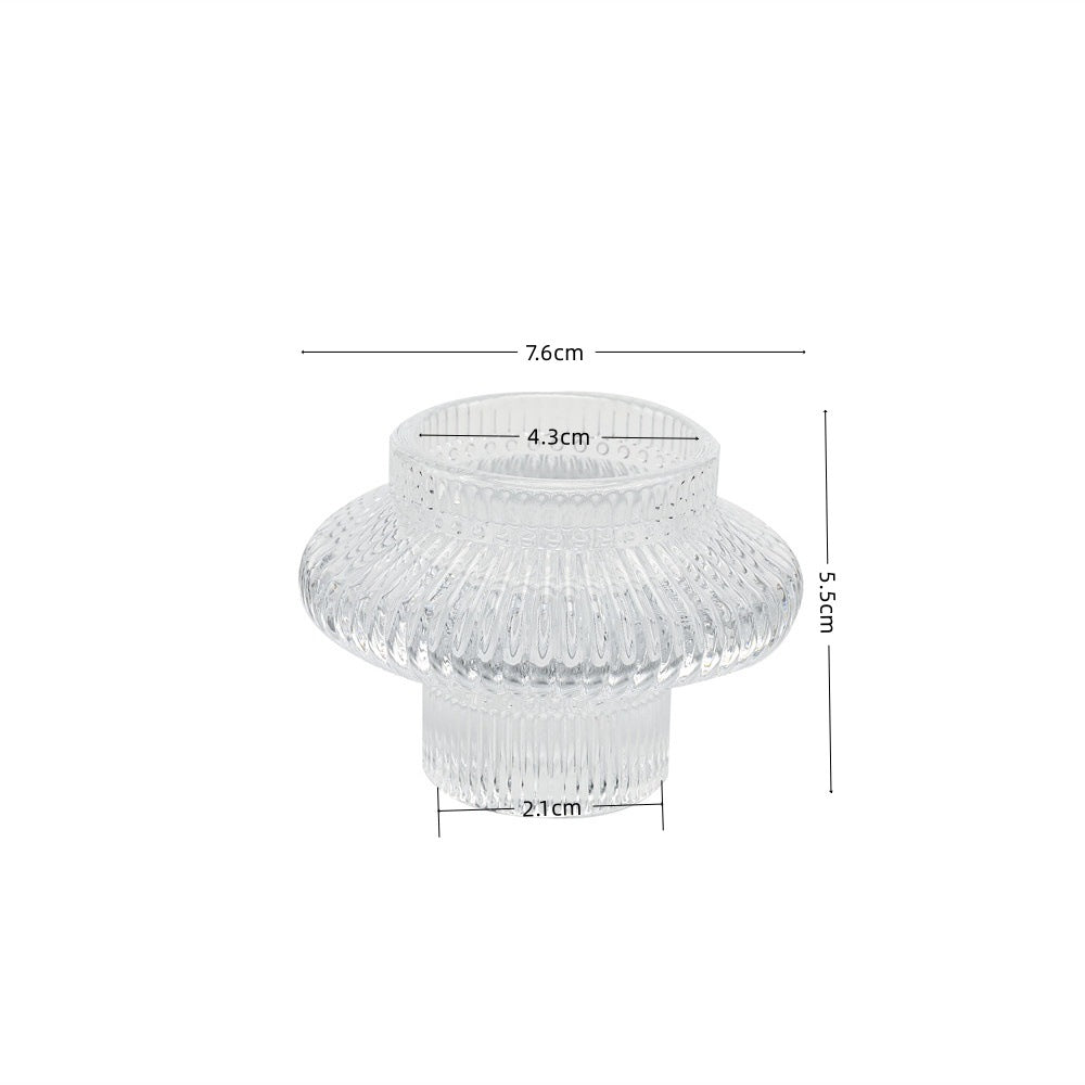 Ribbed Textured Glass Tealight Candle Holder with Flared Collar Kalsten