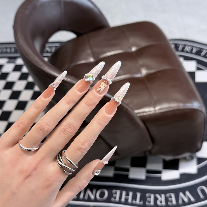 Glamorous Stiletto Press-On Nail Art Set with Elegant Decorative Elements Kalsten
