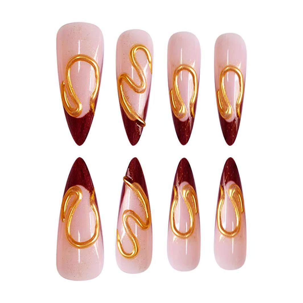 Artistic Stiletto Nail Extensions with Abstract Design Kalsten