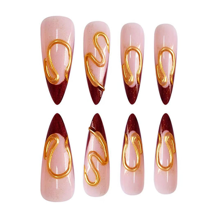 Artistic Stiletto Nail Extensions with Abstract Design Kalsten
