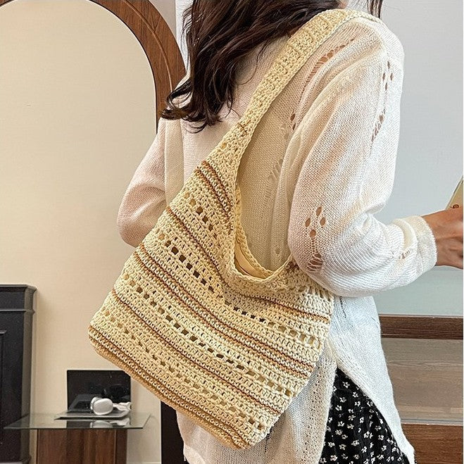 Hand-knitted shopping bag with air stitch pattern Kalsten