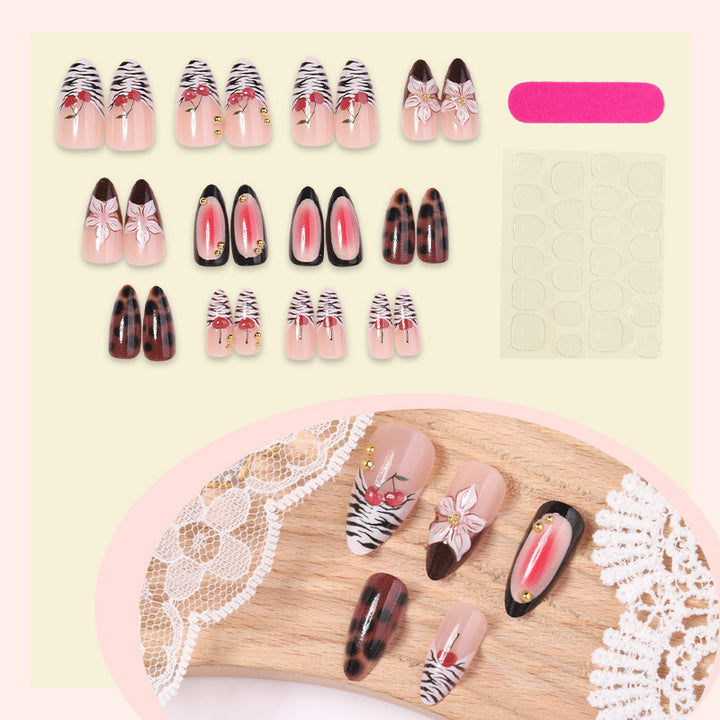 Artistic Press-On Nail Set with Floral and Pattern Designs kalsten