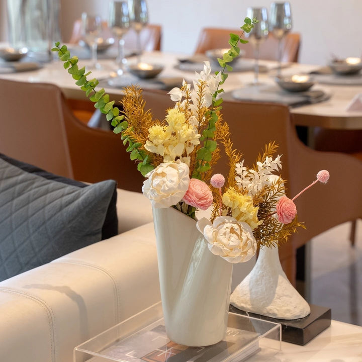 Elegant Dried Floral Arrangement in Contemporary Vase