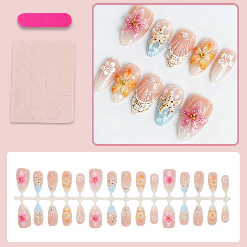 Artistic Floral-Embellished Press-On Nail Art Set Kalsten