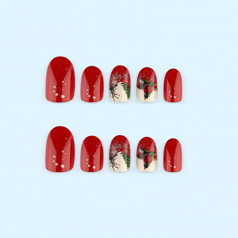 Christmas art nails with festive glitter pattern and Christmas motifs Kalsten
