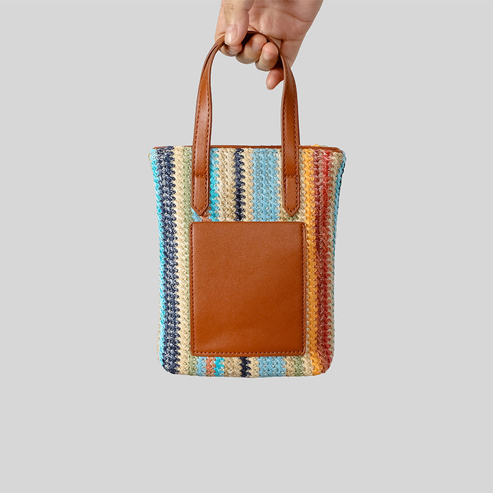 Playful Woven Tote Bag with Teddy Bear Detail
