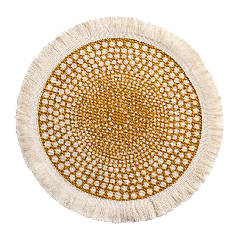 Round woven Boho rug mat with decorative fringes Kalsten