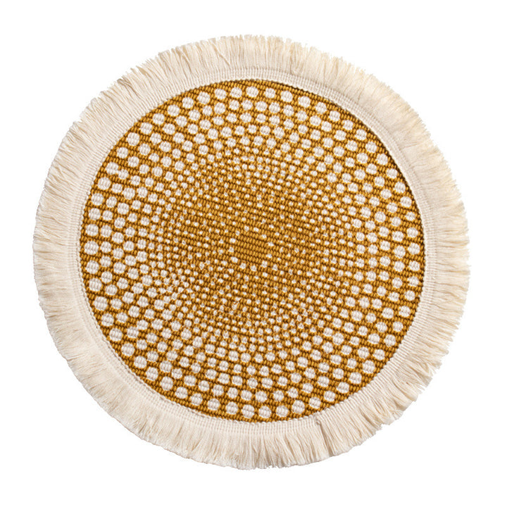 Round woven Boho rug mat with decorative fringes Kalsten