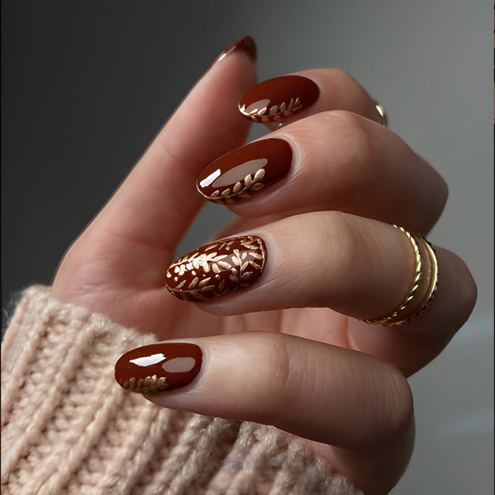 Elegant Botanical Press-On Nail Art Kalsten
