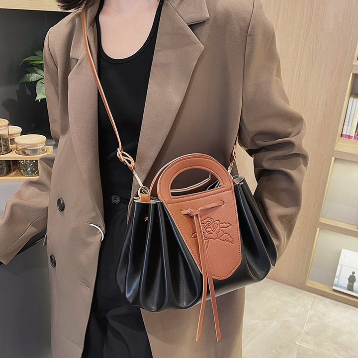 Leather Rose-Embellished Handbag