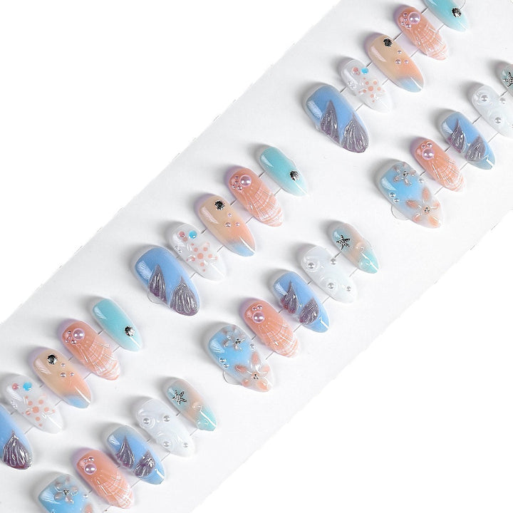 Artistic Nail Art Press-On Set with Oceanic-Inspired Designs kalsten