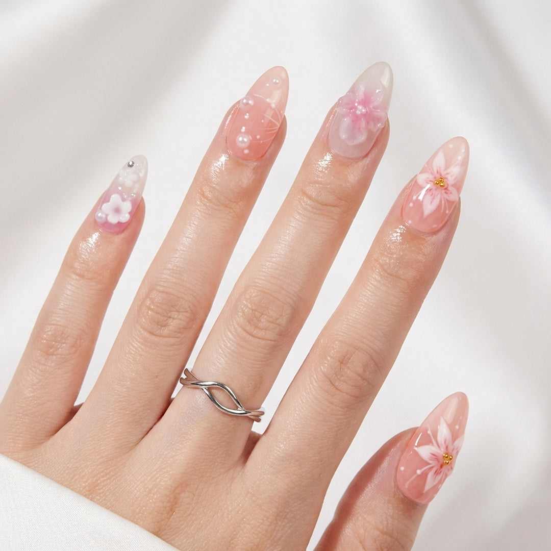 Artistic and creative nail extensions with floral accents Kalsten