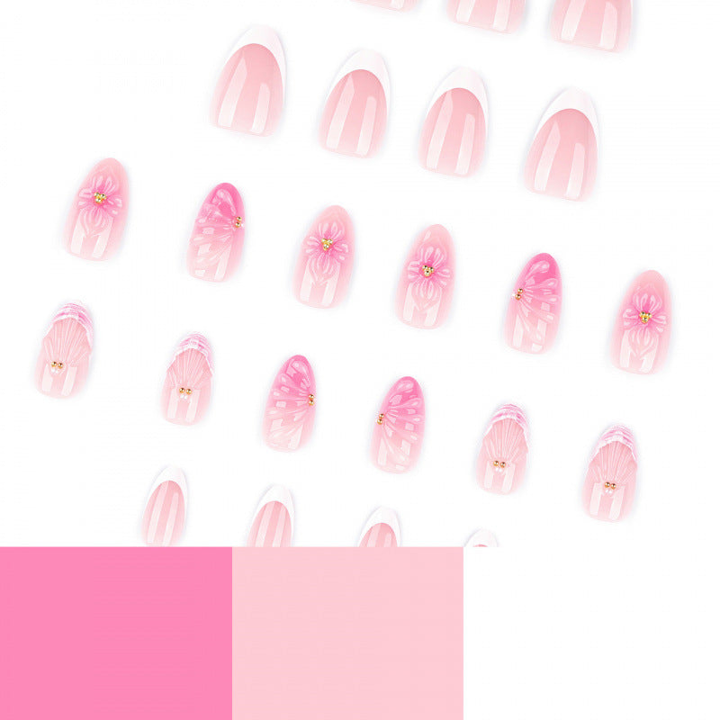Artistic Floral Press-On Nail Art Set with Shell and Gem Accents Kalsten