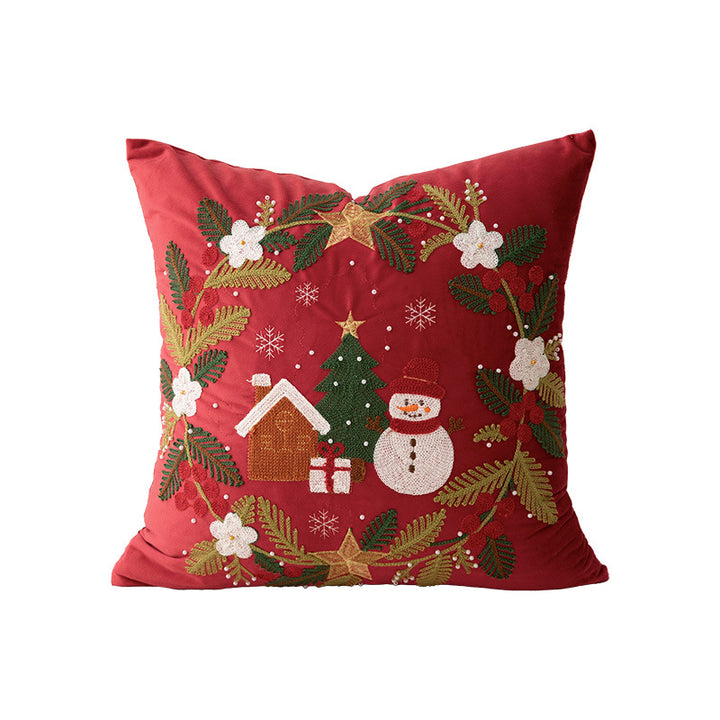 Embroidered Christmas cushion cover with reindeer and pine branch motif Kalsten