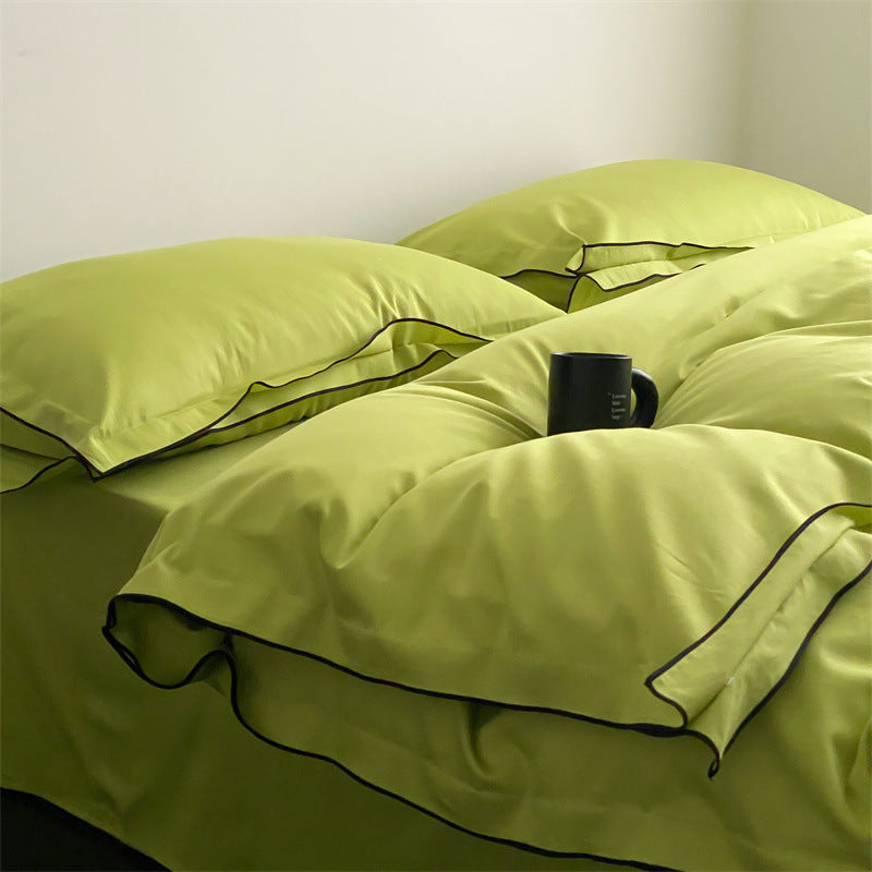 Luxurious satin microfiber bedding set with fine piping