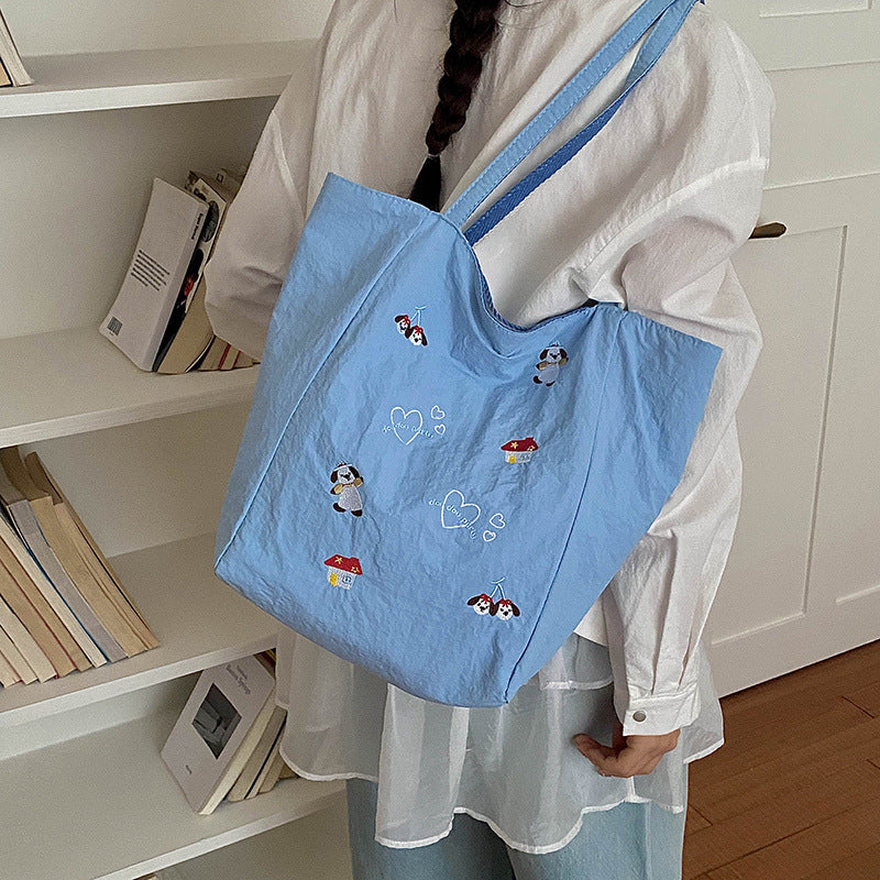 Artistic Dog Embroidered Tote Bag