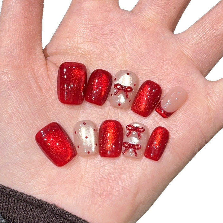 Elegant Artificial Nail Set with Decorative Bow Accents Kalsten