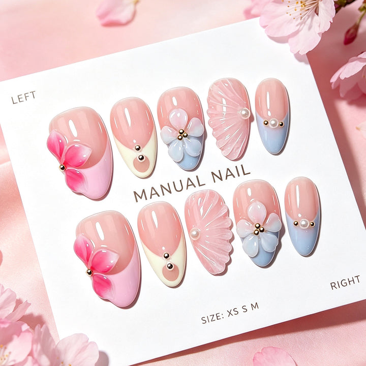 Floral Design Press-On Nail Art Set