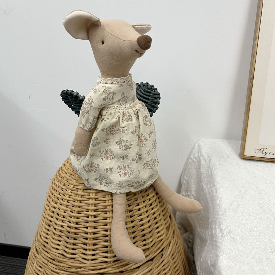 Handcrafted Neutral Linen Bunny Plush with Long Floppy Ears and Removable Two‑Piece Outfit