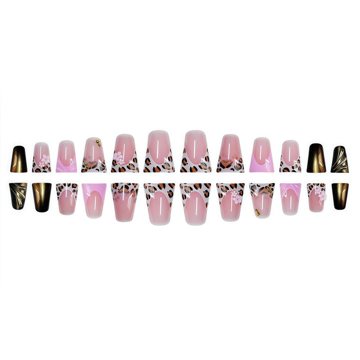 Decorative Press-On Nail Art with Floral and Leopard Accents Kalsten