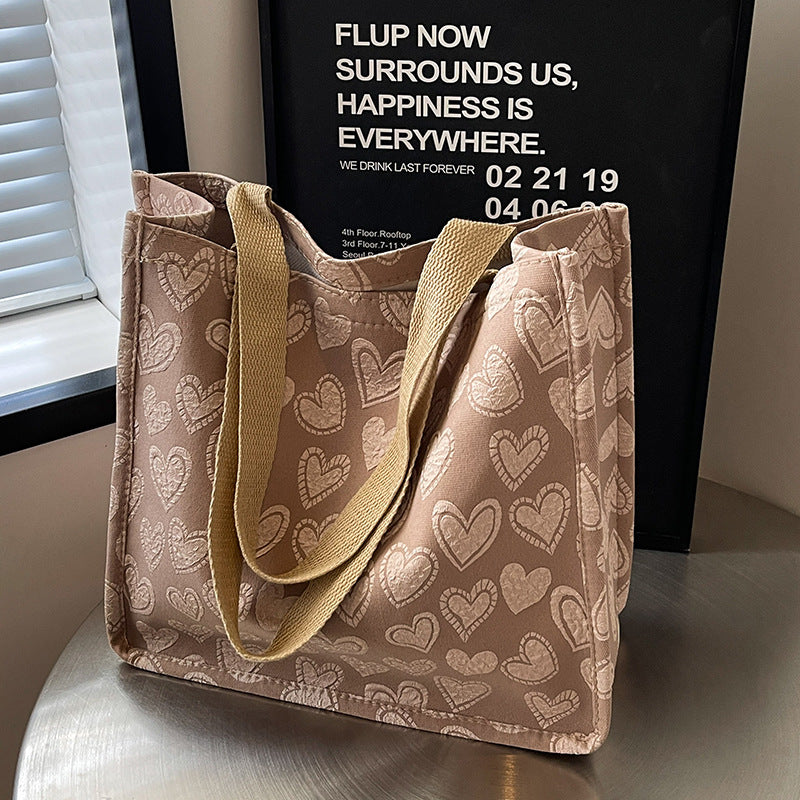 Heart-Embroidered Utility Tote