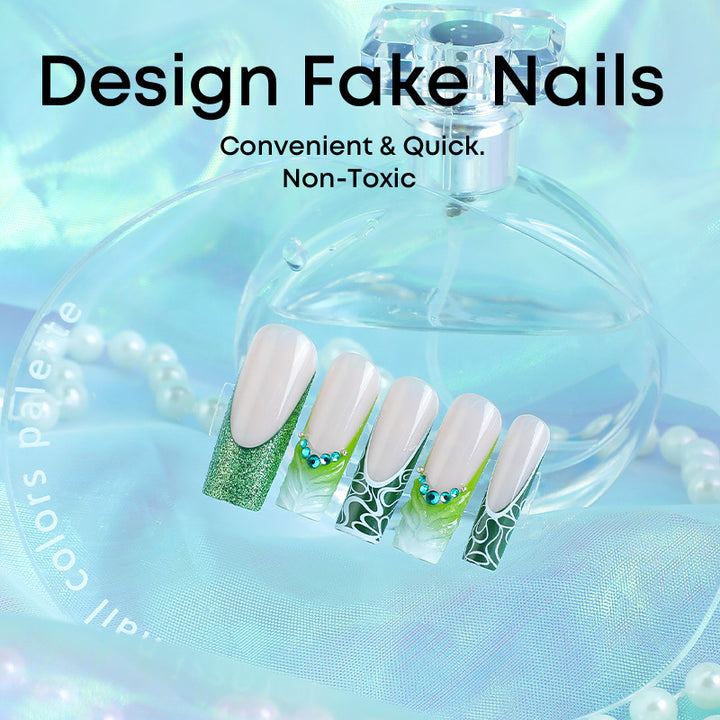 Artificial nail set with elegant glitter and specific designs Kalsten